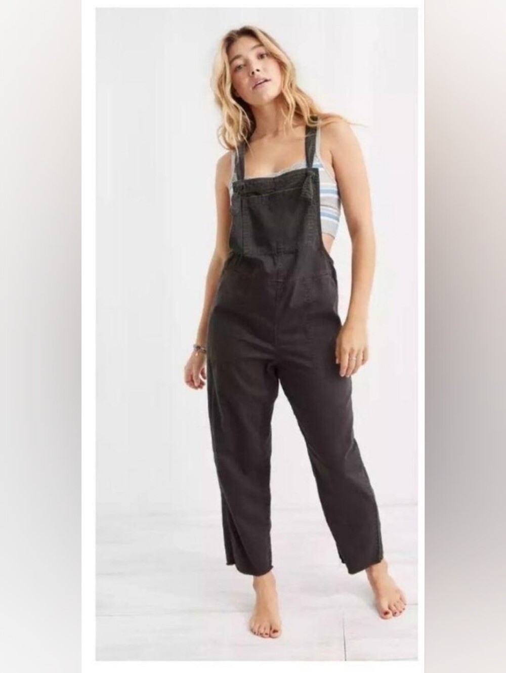 Aerie Cotton Overalls - Straight Leg With Raw Hem And Front Ties. Olive.